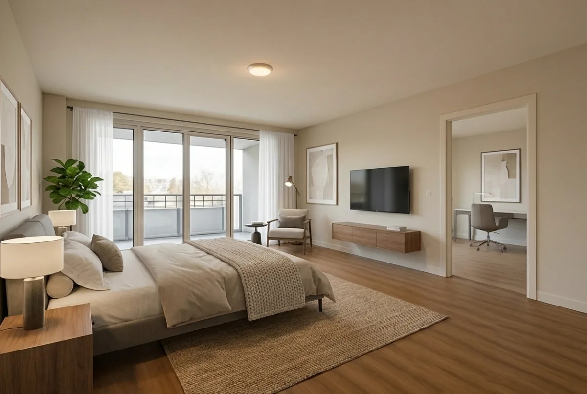 Bedroom virtually staged in Modern style