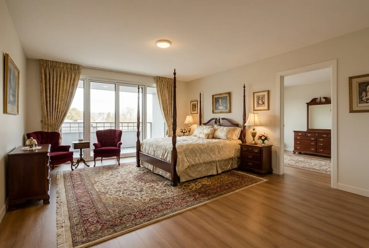 Bedroom virtually staged in Traditional style