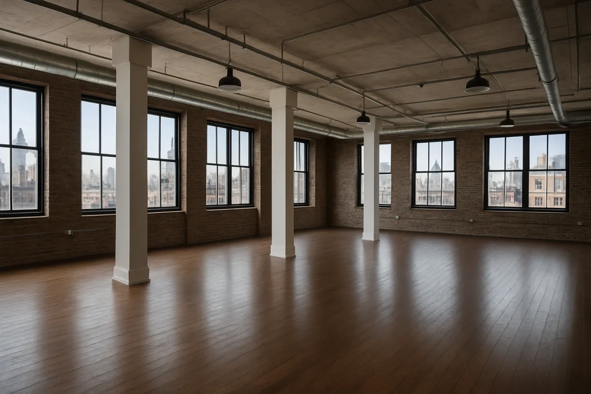 Empty loft before virtual staging